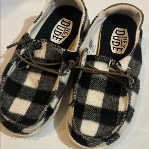 Hey Dude Kids Checkered Black and White loafers size 11.5 (little kids)